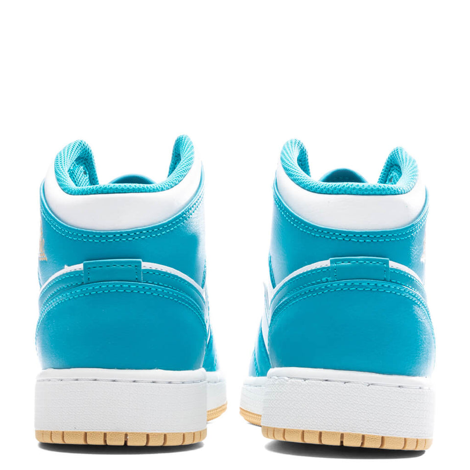 Jordan 1 Mid (GS) - Aquatone/Celestial Gold/White